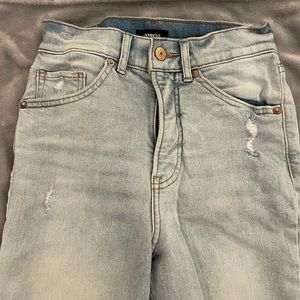 Express straight super high rise crop Jean with frayed edges